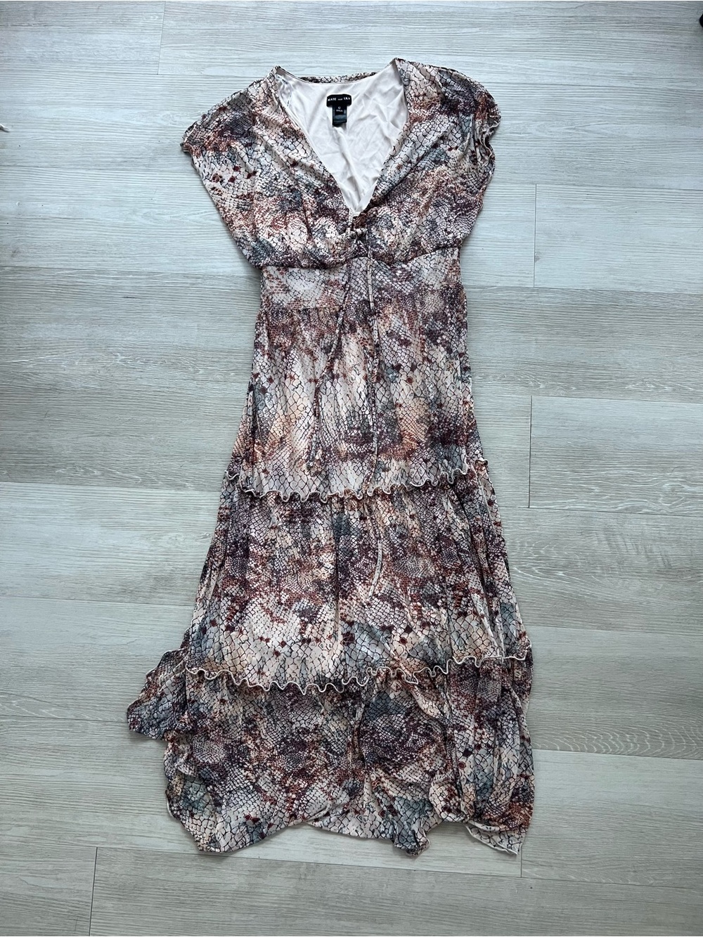 Kate and Lily Snake Print Ruffle Maxi Dress Size 12